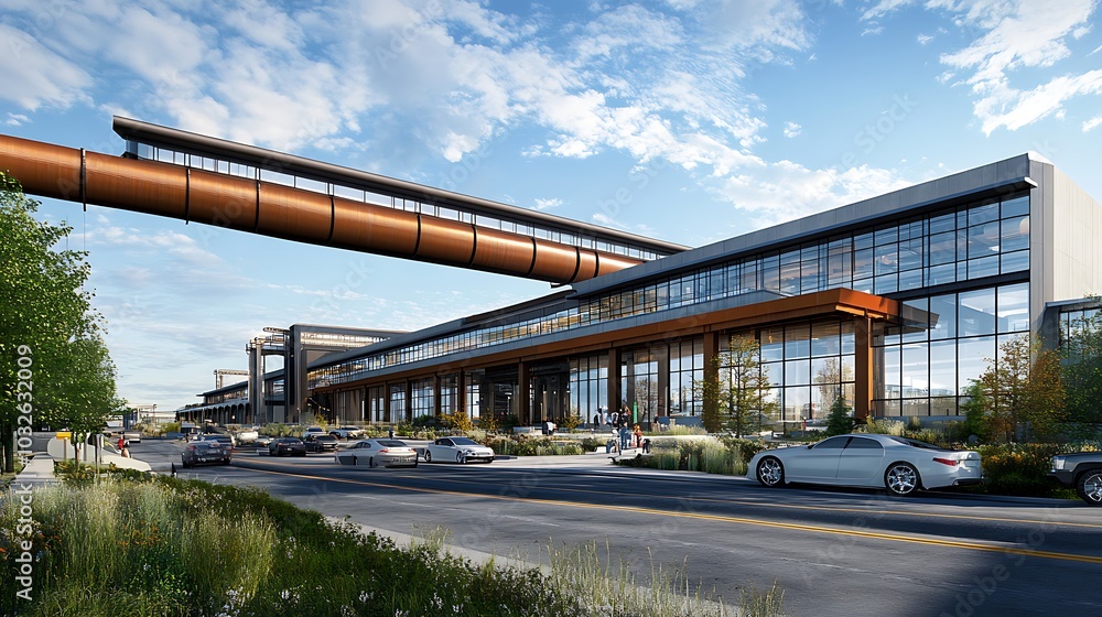 a sleek and modern facility showcasing advanced technology used for carbon capture, with huge industrial pipes leading deep into the earth, symbolizing efforts to combat climate change a sleek and modern facility showcasing advanced technology used for carbon capture, with huge industrial pipes leading deep into the earth, symbolizing efforts to combat climate change