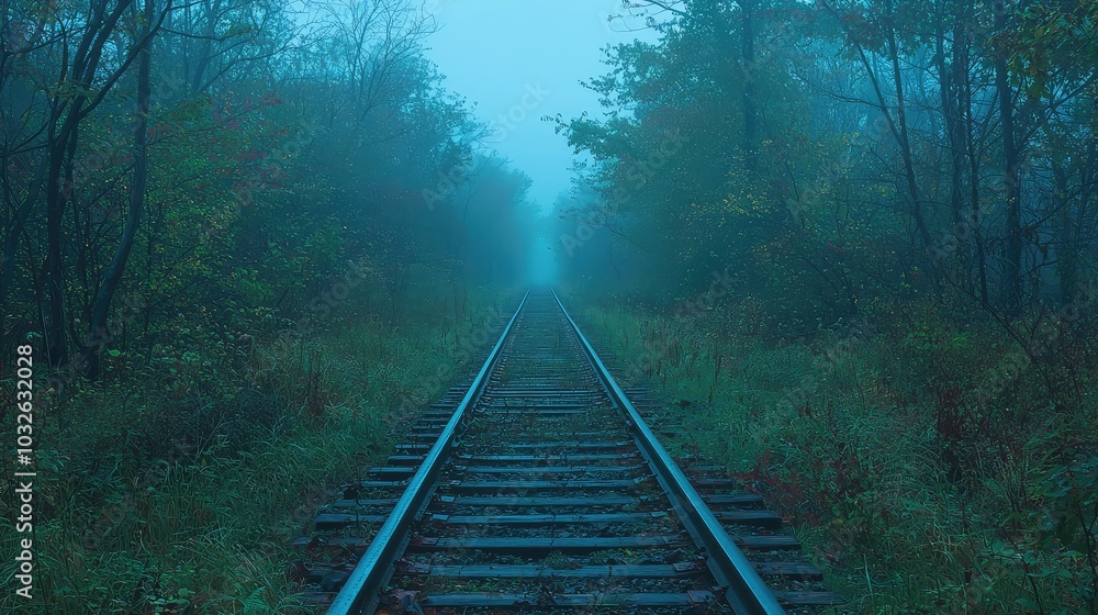 Mystical Twilight Over Old Railway Track Mystical Twilight Over Old Railway Track