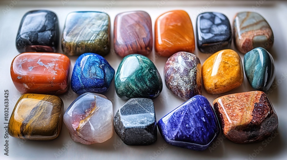 Collection of colorful polished stones in natural light Collection of colorful polished stones in natural light