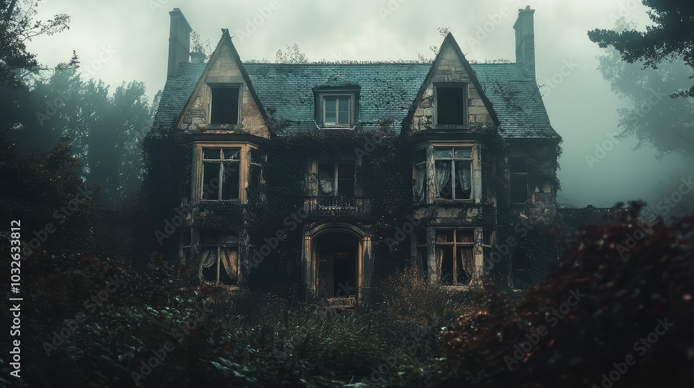 Abandoned Victorian Mansion Shrouded in Mist Abandoned Victorian Mansion Shrouded in Mist