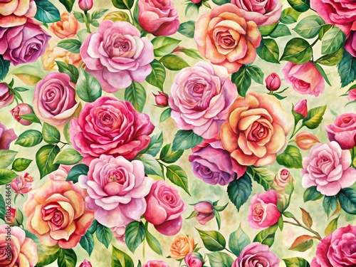 Wallpaper Mural Watercolor Pink Rose Floral Seamless Pattern Design Torontodigital.ca