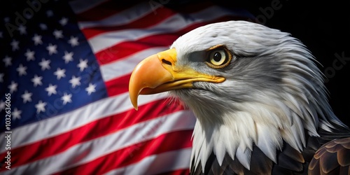 Bald Eagle Profile Against American Flag, Patriotic, Bird ,america ,eagle