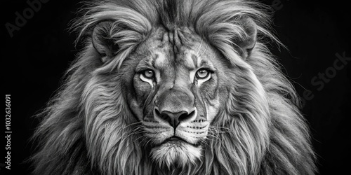 Wallpaper Mural Black and White Portrait of a Lion's Majestic Gaze, wildlife, photography Torontodigital.ca