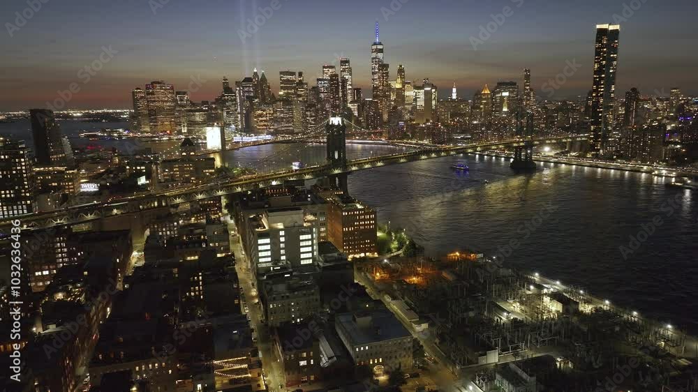 The New York City skyline at night on 9/11 The New York City skyline at night on 9/11