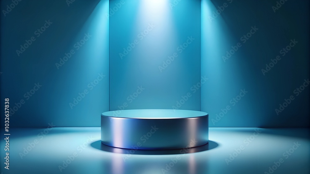 A gradient blue scene transitioning from light to dark, featuring a stylish cylinder podium for modern product displays A gradient blue scene transitioning from light to dark, featuring a stylish cylinder podium for modern product displays