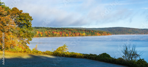 Colorful trees on the shore of Quabbin Reservoir