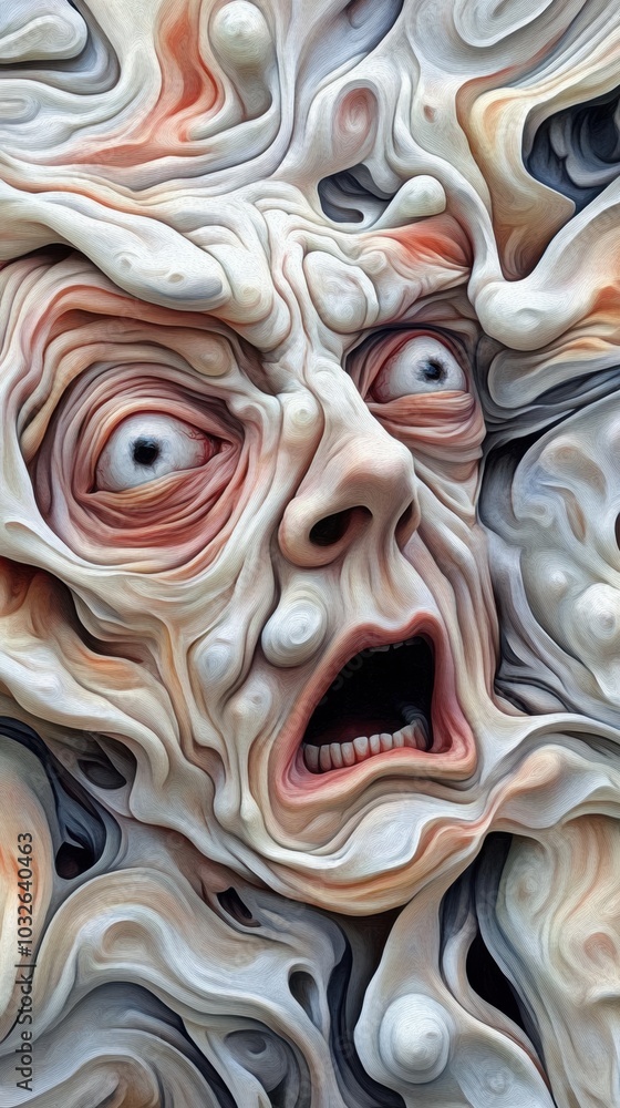 Surreal face emerging from swirling, organic forms in a dreamlike scene, AI Surreal face emerging from swirling, organic forms in a dreamlike scene, AI