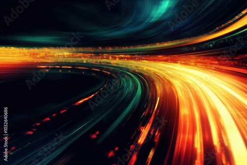 Abstract background design of a luminous speed trail in the darkness