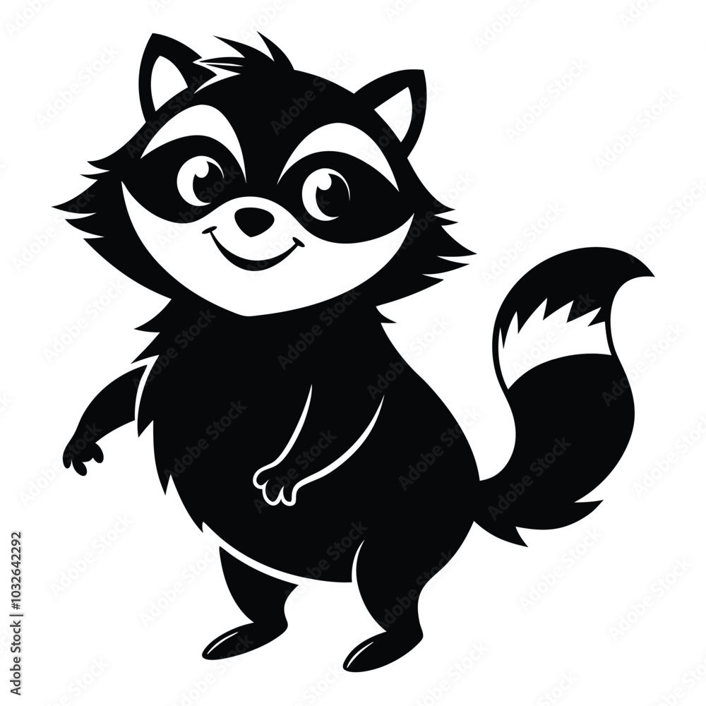 Minimalist black stencil of a fluffy raccoon carto vector illustration. Minimalist black stencil of a fluffy raccoon carto vector illustration.