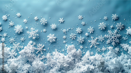 Snowflakes vector banner template for print, photo wallpaper. Winter background snowflakes on a blue background. Weather forecast winter, snow, frost, cold weather. New Year and Christmas background