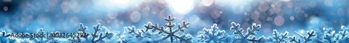 Snowflakes vector banner template for print, photo wallpaper. Winter background snowflakes on a blue background. Weather forecast winter, snow, frost, cold weather. New Year and Christmas background