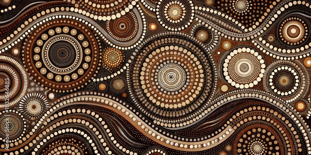 Abstract Circular Pattern with Brown and Gold Tones, Dot Art, Aboriginal Art dot art, aboriginal art Abstract Circular Pattern with Brown and Gold Tones, Dot Art, Aboriginal Art dot art, aboriginal art