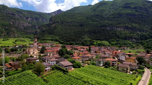 Aerial view of Castel Beseno and Besenello village . Italy , Trento province, Trentino region. drone video in 4k
 photo