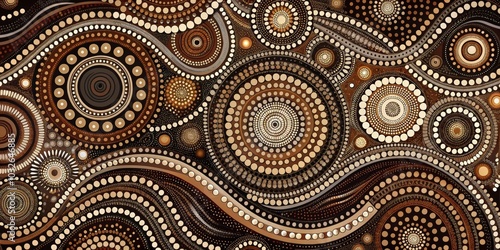 Abstract Circular Pattern with Brown and Gold Tones, Dot Art, Aboriginal Art dot art, aboriginal art © Stock Spectrum