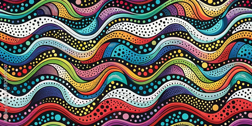 Abstract Colorful Wave Pattern with Polka Dots, digital art, graphic design, pattern, abstract art , vector graphics Abstract Colorful Wave Pattern with Polka Dots, digital art, graphic design, pattern, abstract art , vector graphics