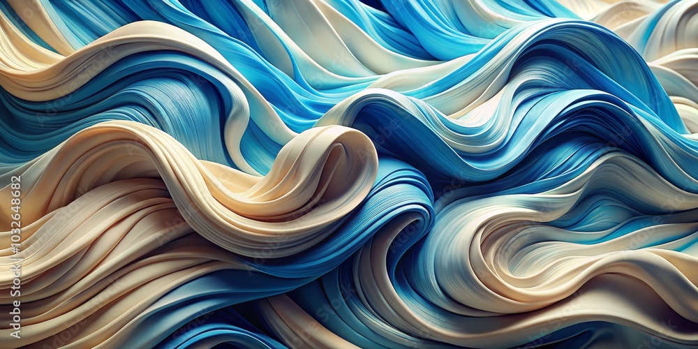 Abstract Wavy Blue and Beige 3D Render, Abstract Background, 3D Illustration Abstract Wavy Blue and Beige 3D Render, Abstract Background, 3D Illustration