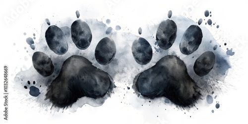 Fototapeta Naklejka Na Ścianę i Meble -  Abstract Watercolor Paw Prints on a White Background, animal prints , watercolor art