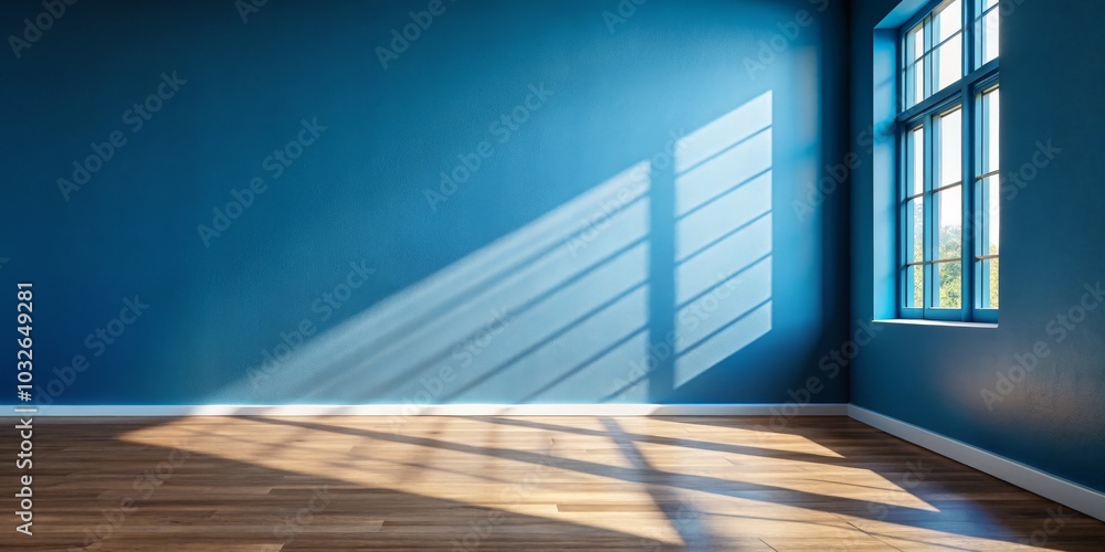 Obraz premium Blue Wall Room Interior with Window Light, shadow, light, interior design
