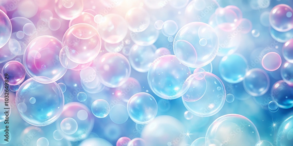 Dreamy Pastel Bubbles Floating on a Blue Sky Background, Abstract, Bubbles Dreamy Pastel Bubbles Floating on a Blue Sky Background, Abstract, Bubbles