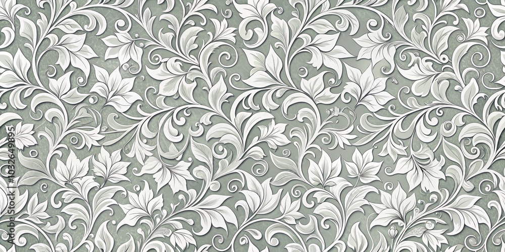Elegant White Floral Pattern on Green Background, floral design, botanical print Elegant White Floral Pattern on Green Background, floral design, botanical print