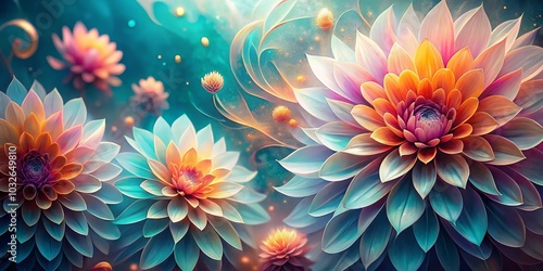 Dreamy Bloom with Teal and Orange Hues, Digital Art, Flowers , digital art , flowers