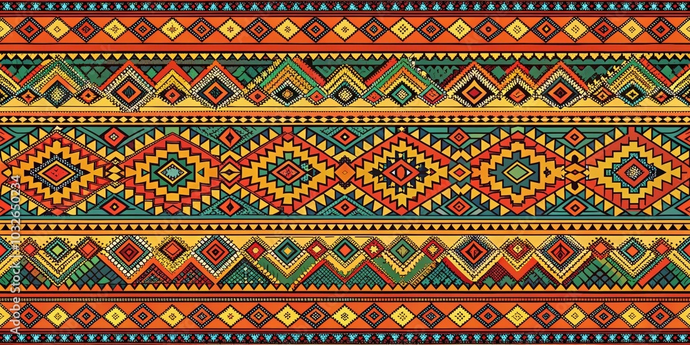 Fototapeta premium Geometric Aztec Pattern Seamless Border, Colorful, Ethnic ,aztec, pattern, seamless, border