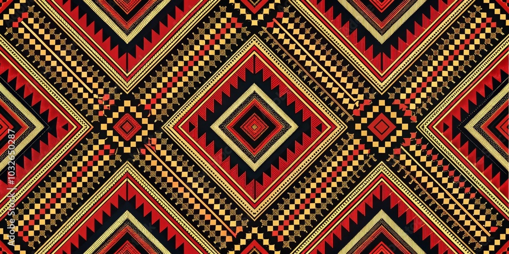 Geometric Pattern with Red, Yellow, and Black, pattern , fabric , artwork Geometric Pattern with Red, Yellow, and Black, pattern , fabric , artwork