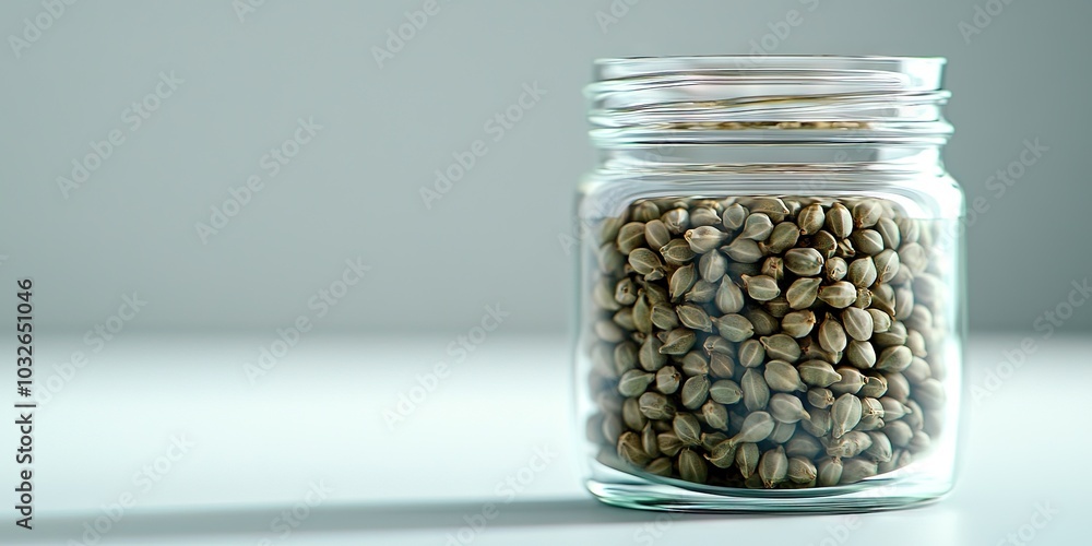 transparent jar of cannabis seeds transparent jar of cannabis seeds