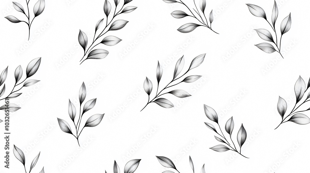 A delicate monochrome pattern featuring hand-drawn leaves on a white background, perfect for elegant design projects. A delicate monochrome pattern featuring hand-drawn leaves on a white background, perfect for elegant design projects.