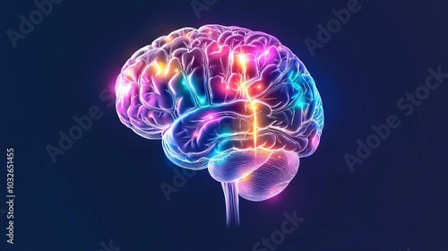 Colorful neon brain illustration on a dark background.