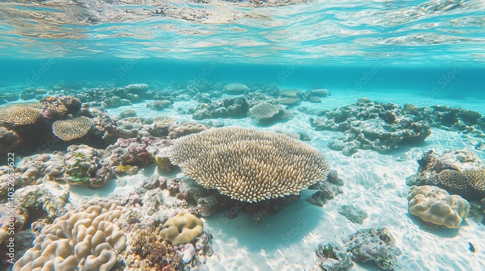 Vibrant coral reef thriving in crystal clear ocean water Vibrant coral reef thriving in crystal clear ocean water