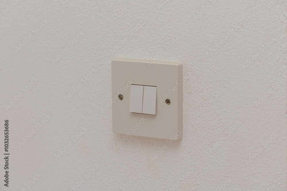 A Simple Light Switch on a White Wall Providing Illumination in a Minimalist Room Setting During Daytime Hours A Simple Light Switch on a White Wall Providing Illumination in a Minimalist Room Setting During Daytime Hours