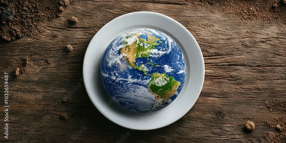 earth on plate for food sustainability and world hunger concept earth on plate for food sustainability and world hunger concept
