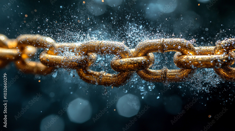 hand breaking a metal chain, symbolizing liberation and freedom. The shattered links represent overcoming obstacles and the triumph of the human spirit hand breaking a metal chain, symbolizing liberation and freedom. The shattered links represent overcoming obstacles and the triumph of the human spirit