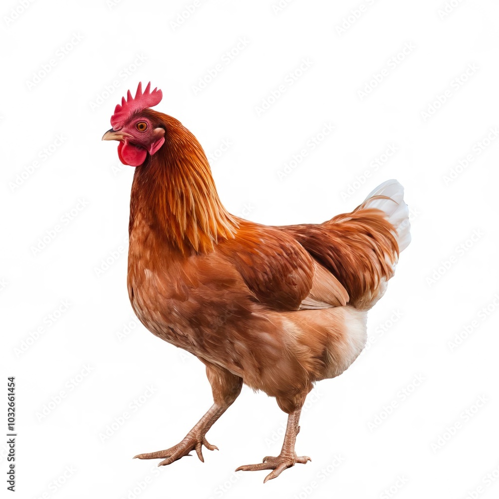 Fototapeta premium Vibrant Brown Chicken in Farmyard Setting