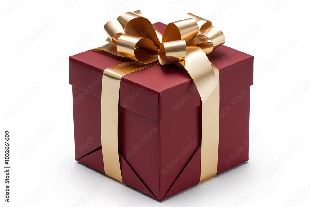 Gift Box with Golden Bow on White Background Gift Box with Golden Bow on White Background
