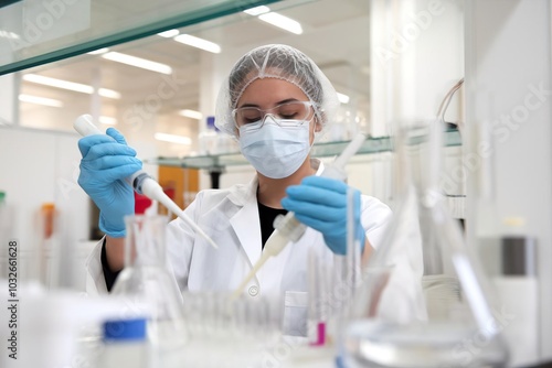 Laboratory Technician Performing Precise Pipetting Task