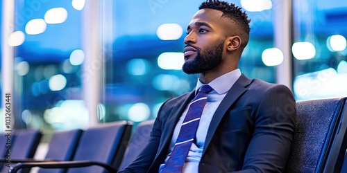 male business executive waiting at airport photo