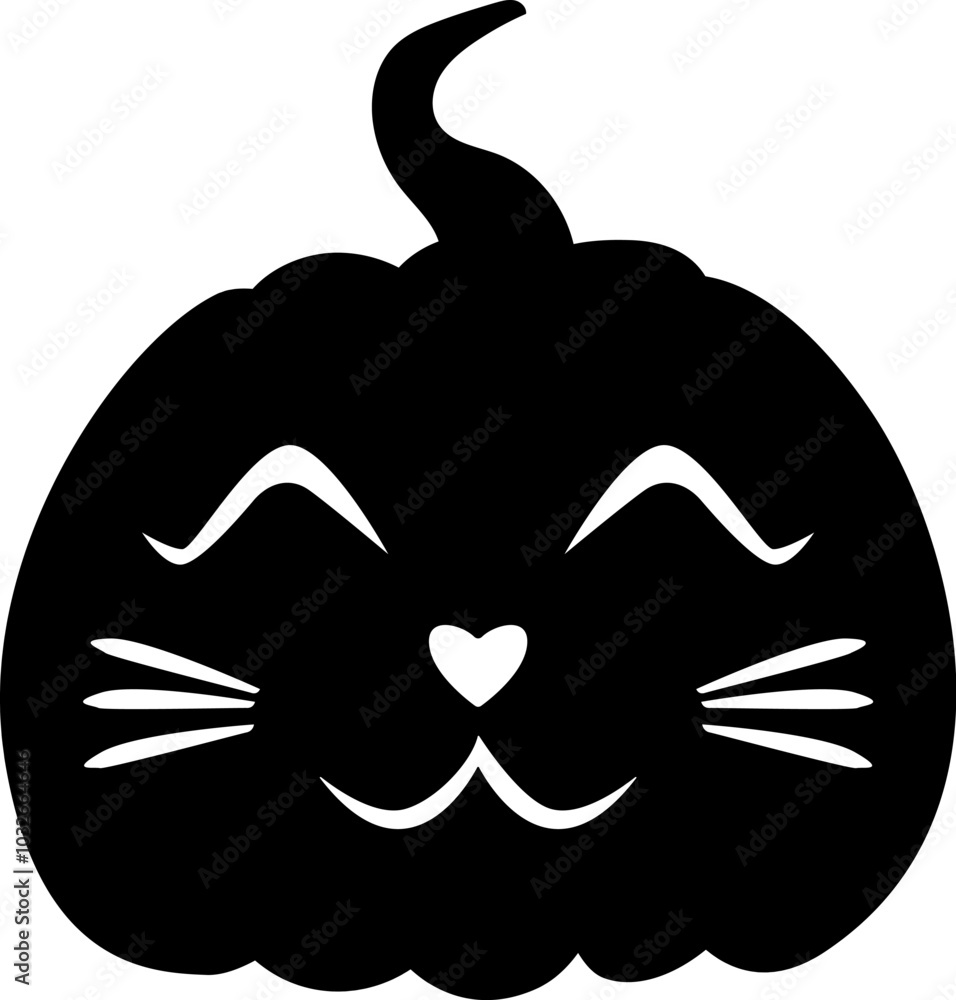 happy cat Jack-o-lantern pumpkin face expression silhouette. Halloween party pumpkin carving. Stock vector illustration isolated on white background in flat style. happy cat Jack-o-lantern pumpkin face expression silhouette. Halloween party pumpkin carving. Stock vector illustration isolated on white background in flat style.