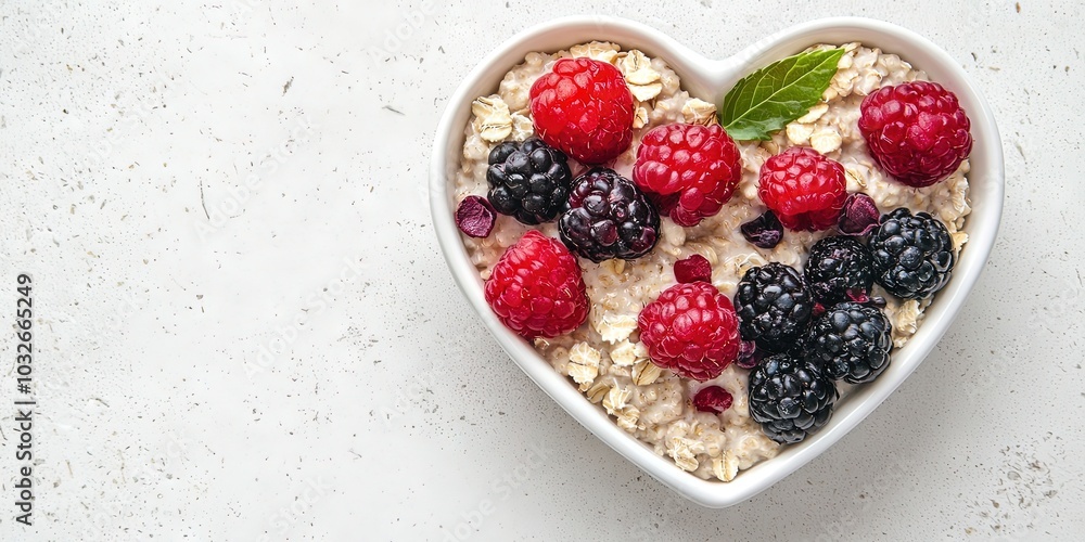 heart-shaped bowl full of oatmeal heart-shaped bowl full of oatmeal