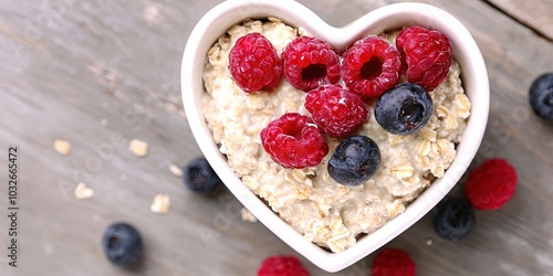 heart-shaped bowl full of oatmeal