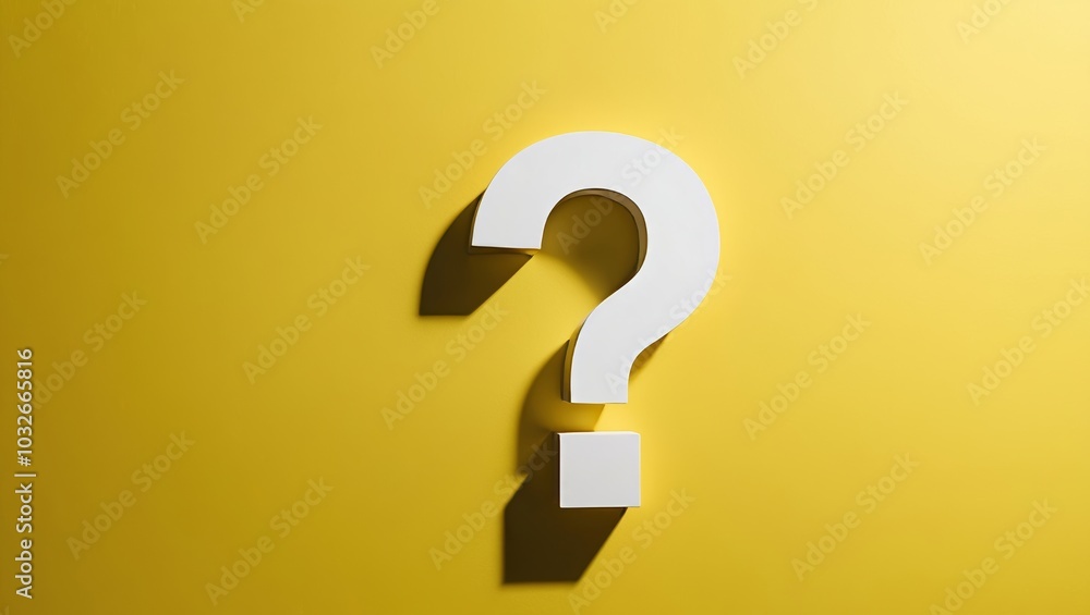 Minimalist white question mark on yellow background Minimalist white question mark on yellow background