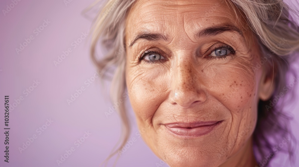 Warmth and Kindness of a Senior Woman on Soft Lavender Background Warmth and Kindness of a Senior Woman on Soft Lavender Background