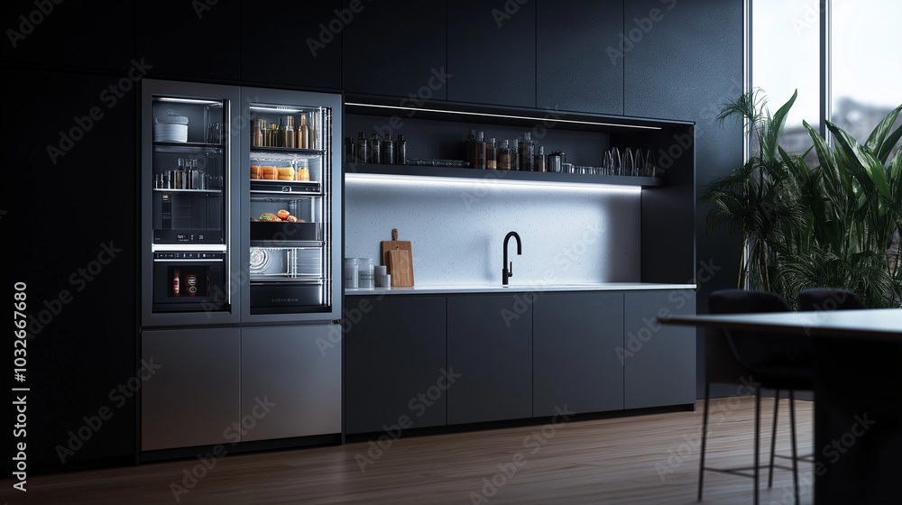 Futuristic Kitchen with Smart Appliances, Touch-Sensitive Countertops, and Ultra-Modern Design Futuristic Kitchen with Smart Appliances, Touch-Sensitive Countertops, and Ultra-Modern Design