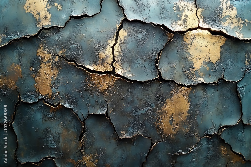 Abstract cracked texture in blue and gold. Abstract cracked texture in blue and gold.