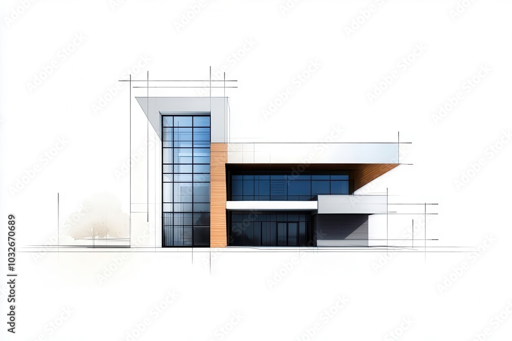 Modern architectural design drawing on a white background. Modern architectural design drawing on a white background.
