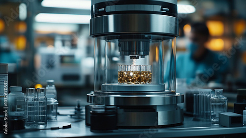 Chemical Vapor Deposition (CVD) machine in a high-tech laboratory. Symbolizes precision, advanced manufacturing, nanotechnology, material science, and innovation in technology photo