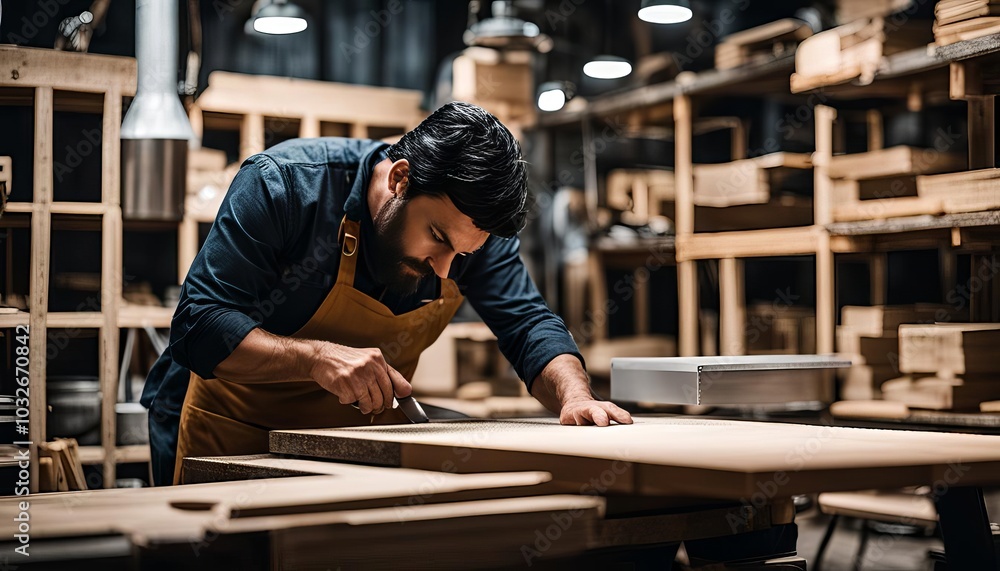 Close-up of a woodworker hands carefully working on a piece of wood in a well-lit workshop, showcasing craftsmanship and precision. Close-up of a woodworker hands carefully working on a piece of wood in a well-lit workshop, showcasing craftsmanship and precision.