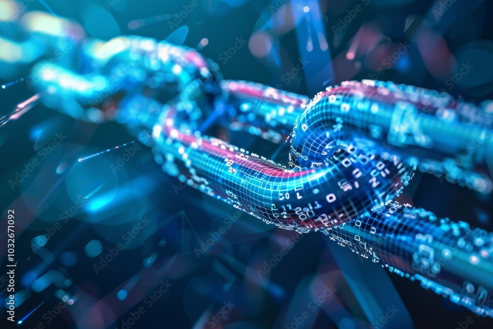 An image depicting the transparency element of blockchain ,A chain of interlinked metal pieces displayed against a solid blue background. An image depicting the transparency element of blockchain ,A chain of interlinked metal pieces displayed against a solid blue background.