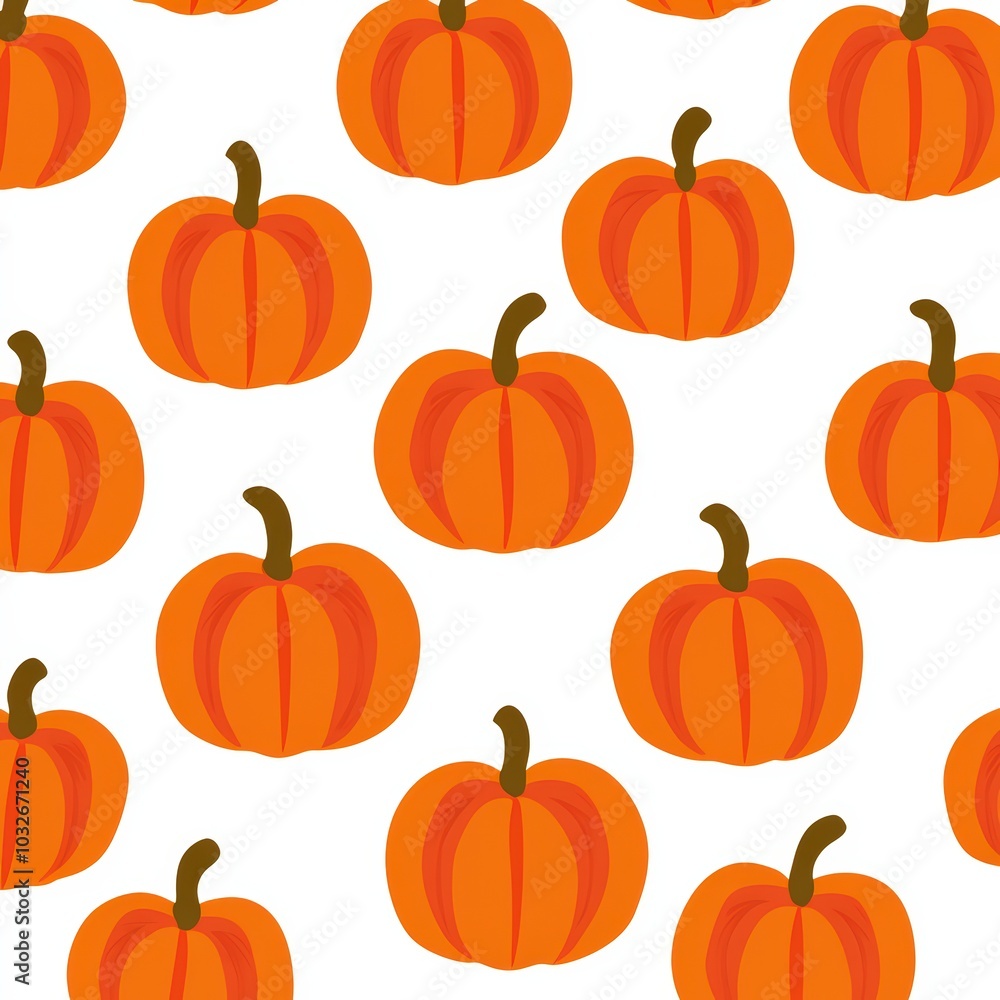 Seamless Halloween Pumpkin Pattern on White Background Seamless Halloween Pumpkin Pattern on White Background